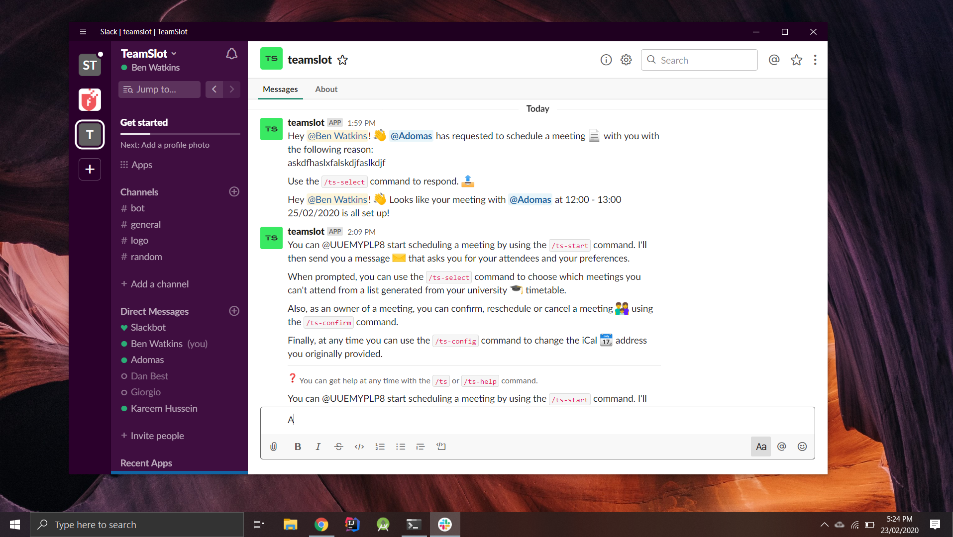 TeamSlot, a slack bot we developed